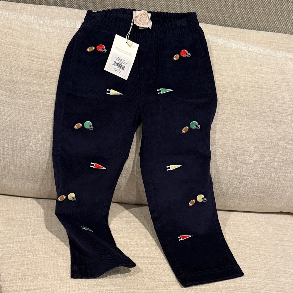 The Beaufort Bonnet Company Navy Pants with Embroidered Football Details